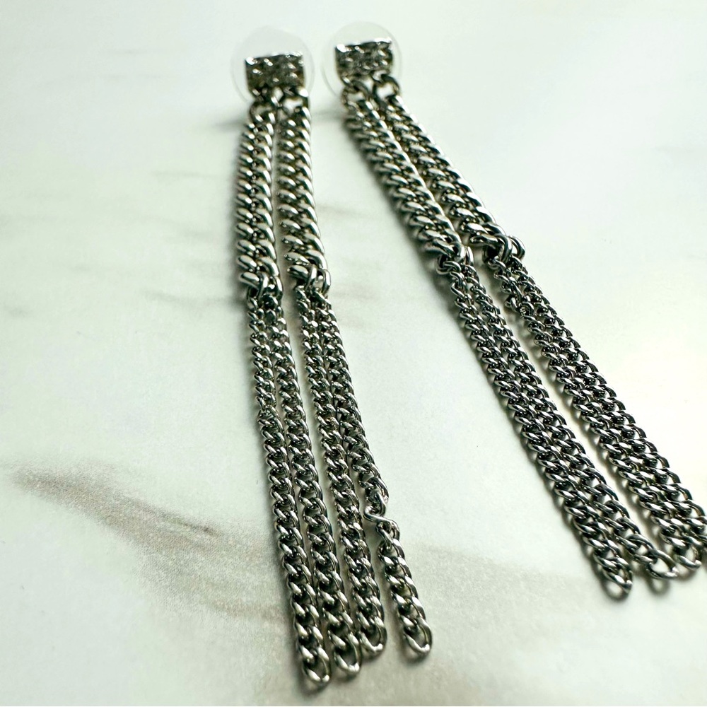 Chic Silver-Tone Multi-Chain Tassel Drop Earrings - Picture 3 of 14